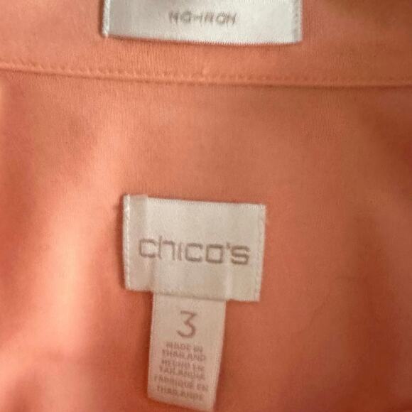Chico’s No Iron Button Down Sz 3 XL Sz 16 Peach Orange Tunic Length Coastal Prep - Picture 6 of 6